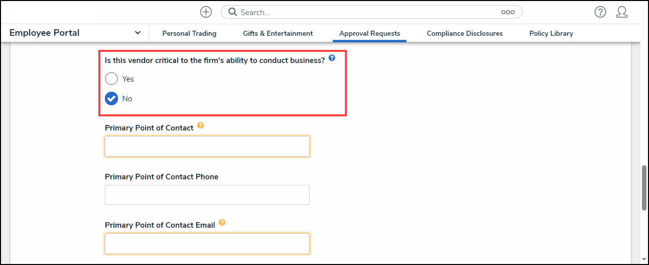is this vendor critical to the firm's ability to conduct business field.png